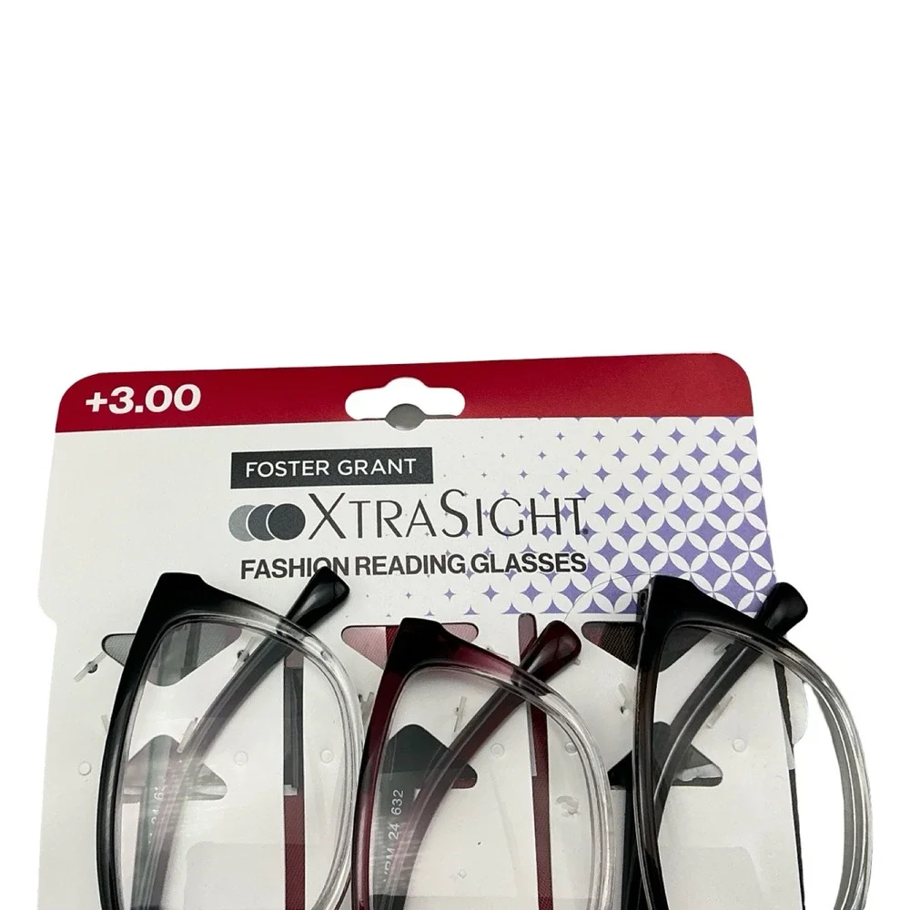 Foster Grant XtraSight Fashion Reading Glasses 3 Pack +3.00 Black Burgundy Brown